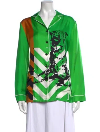 Pre-owned Dior Silk Graphic Print Button-up Top In Green
