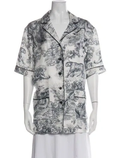 Pre-owned Dior Silk Graphic Print Button-up Top In White