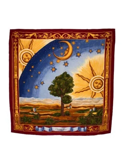 Pre-owned Dior Silk Graphic Print Scarf In Blue/burgundy