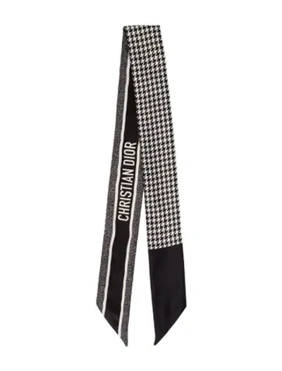 Pre-owned Dior Silk Houndstooth Print Scarf In Black