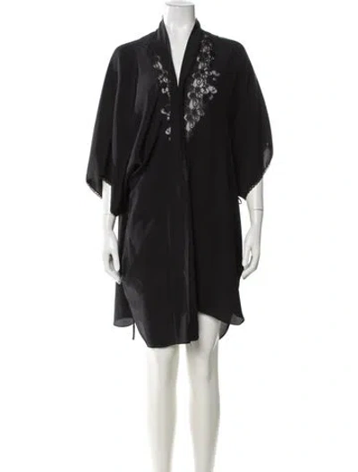 Pre-owned Dior Silk Lace Trim Embellishment Robe In Gray
