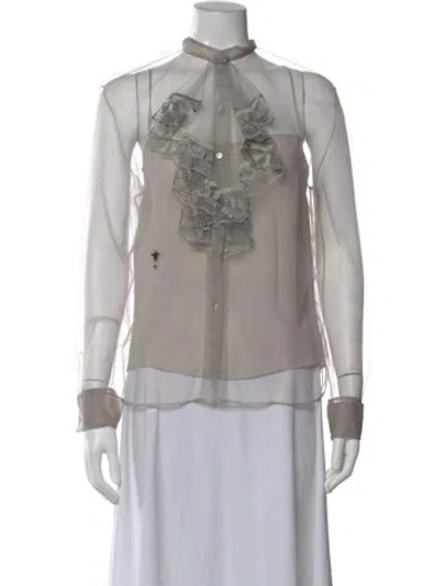 Pre-owned Dior Silk Long Sleeve Blouse In Gray
