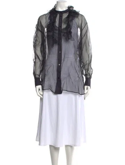 Pre-owned Dior Silk Long Sleeve Blouse In Grey