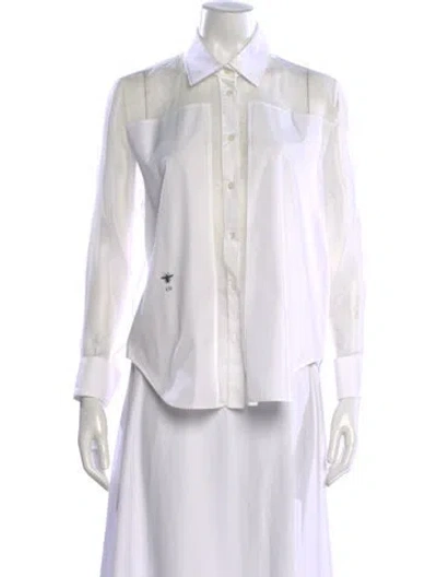 Pre-owned Dior Silk Long Sleeve Button-up Top In White