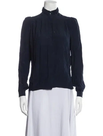 Pre-owned Dior Silk Mock Neck Blouse In Blue