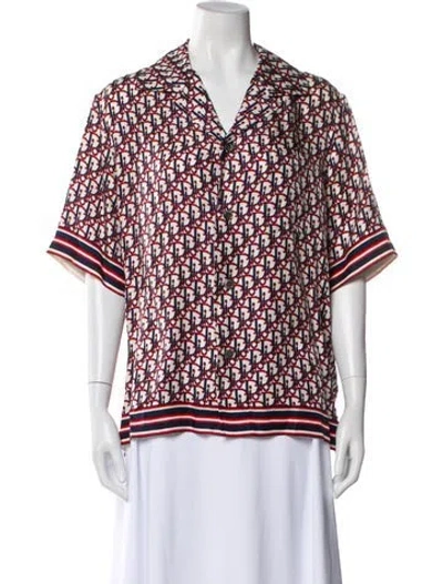 Pre-owned Dior Silk Patterned Button-up Top In Blue