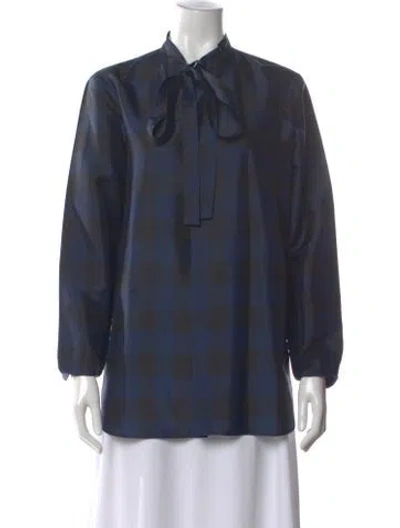 Pre-owned Dior Silk Plaid Print Blouse In Blue