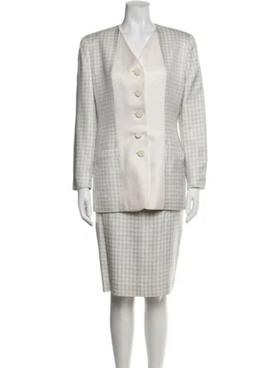 Pre-owned Dior Silk Plaid Print Skirt Suit In Blue