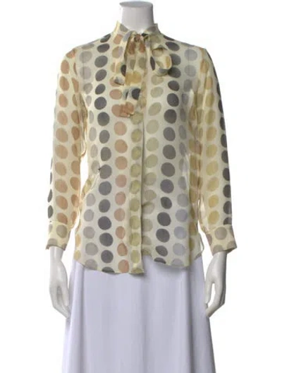 Pre-owned Dior Silk Polka Dot Print Blouse In Green