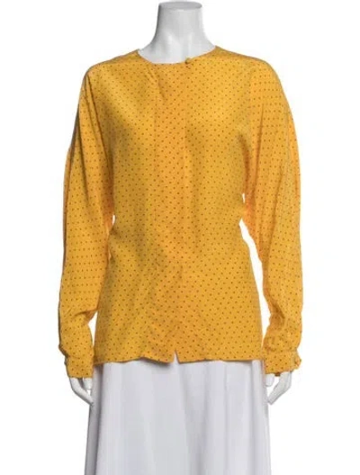 Pre-owned Dior Silk Polka Dot Print Blouse In Yellow