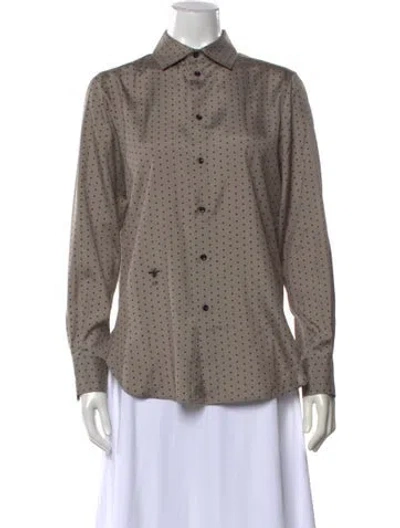 Pre-owned Dior Silk Polka Dot Print Button-up Top In Grey
