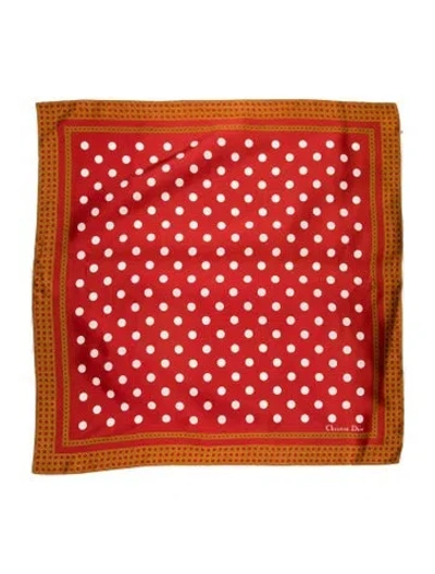 Pre-owned Dior Silk Polka Dot Print Scarf In Orange