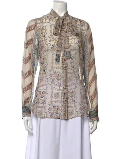 Pre-owned Dior Silk Printed Blouse W/ Tags In Neutrals