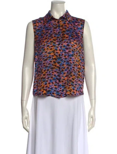 Pre-owned Dior Silk Printed Button-up Top In Blue