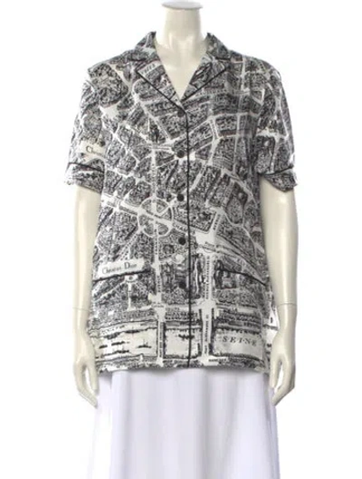 Pre-owned Dior Silk Printed Button-up Top W/ Tags In White