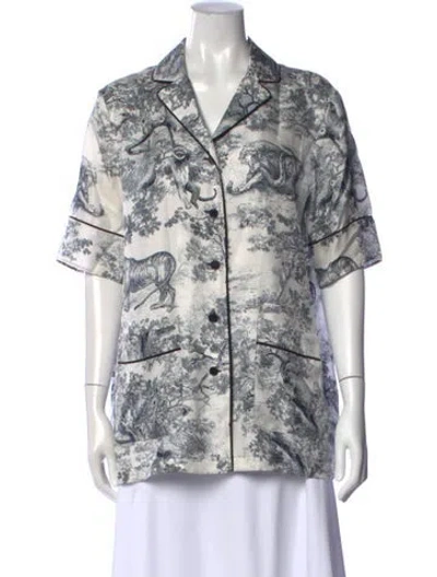 Pre-owned Dior Silk Printed Button-up Top In White