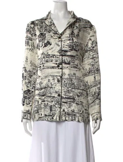 Pre-owned Dior Silk Printed Button-up Top In White
