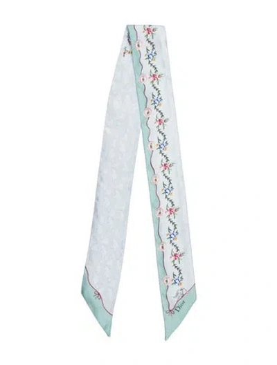 Pre-owned Dior Silk Printed Scarf In Blue
