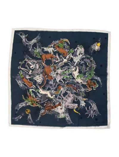 Pre-owned Dior Silk Printed Scarf In Blue