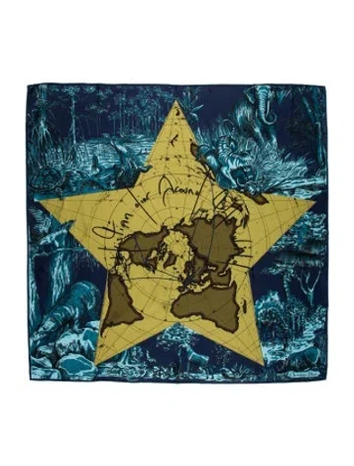 Pre-owned Dior Silk Printed Scarf In Blue
