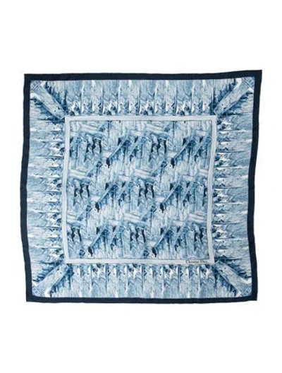 Pre-owned Dior Silk Printed Scarf In Blue