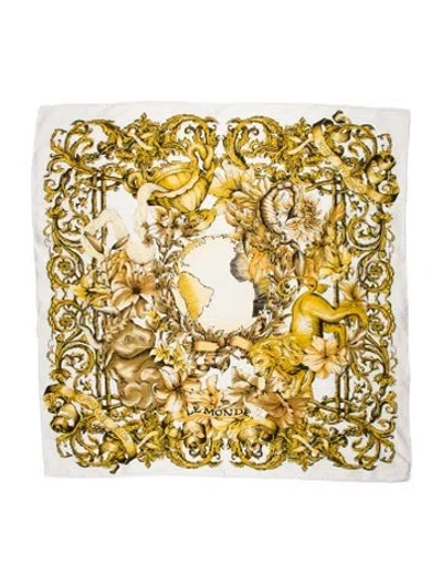 Pre-owned Dior Silk Printed Scarf In Gold