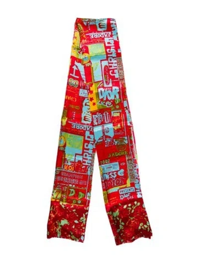 Pre-owned Dior Silk Printed Scarf In Red
