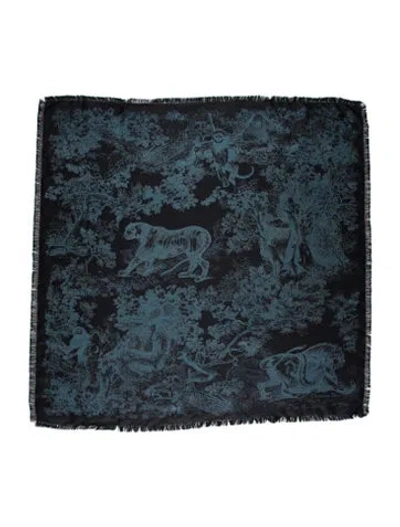 Pre-owned Dior Silk Printed Scarf W/ Tags In Blue
