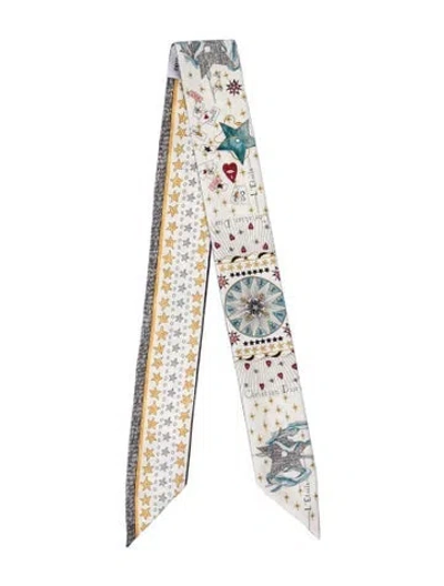 Pre-owned Dior Silk Printed Scarf In White