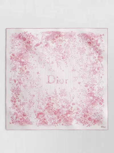 Dior Silk Square Scarf Floral Pattern Stripes In Multi