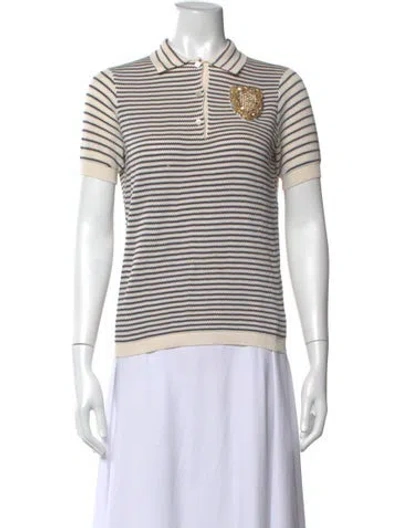 Pre-owned Dior Silk Striped Polo In White