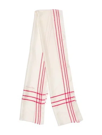 Pre-owned Dior Silk Striped Scarf In White