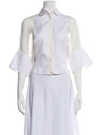 Pre-owned Dior Silk Three-quarter Sleeve Button-up Top In White