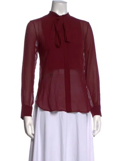 Pre-owned Dior Silk Tie Neck Blouse In Burgundy