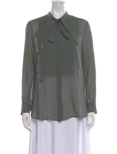 Pre-owned Dior Silk Tie Neck Blouse In Gray