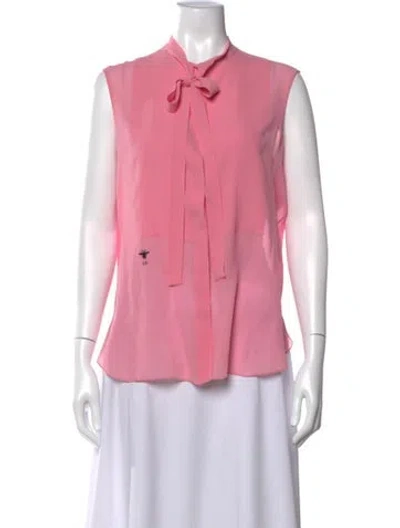 Pre-owned Dior Silk Tie Neck Blouse In Pink