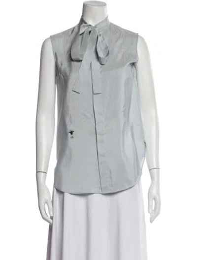 Pre-owned Dior Silk Tie Neck Blouse In White