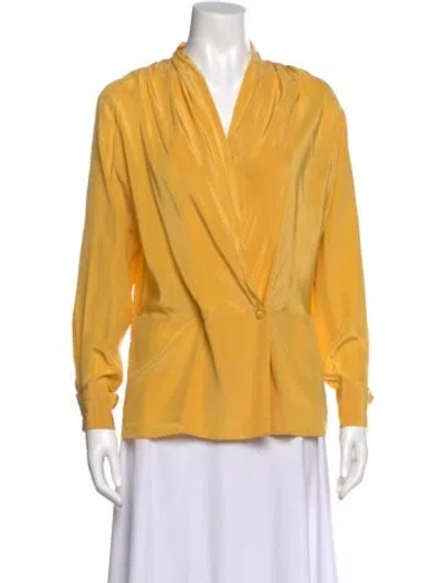 Pre-owned Dior Silk V-neck Blouse In Yellow