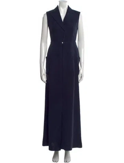 Pre-owned Dior Silk V-neck Jumpsuit In Blue