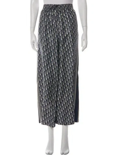 Pre-owned Dior Silk Wide Leg Pants In Blue