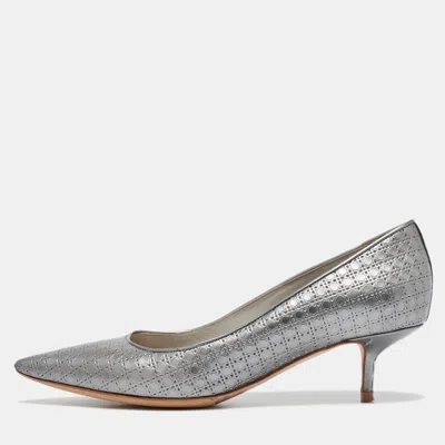 Pre-owned Dior Silver Cannage Patent Pointed Toe Pumps Size 37