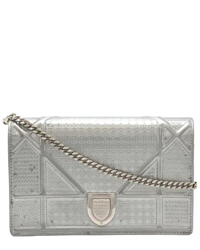 Pre-owned Dior Silver Enamel Ama Chain Wallet Clutch (authentic Pre-loved)