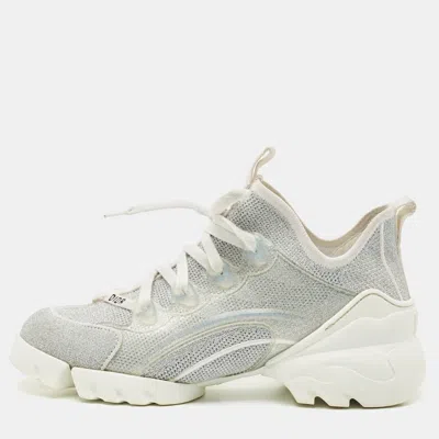 Pre-owned Dior Silver Knit Fabric D-connect Sneakers Size 37.5