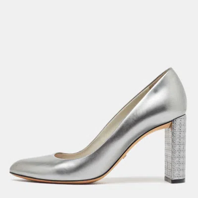 Pre-owned Dior Silver Leather Cannage Block Heel Pumps Size 38