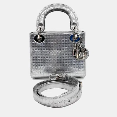 Pre-owned Dior Silver Leather Cannage Lady Mini Bag