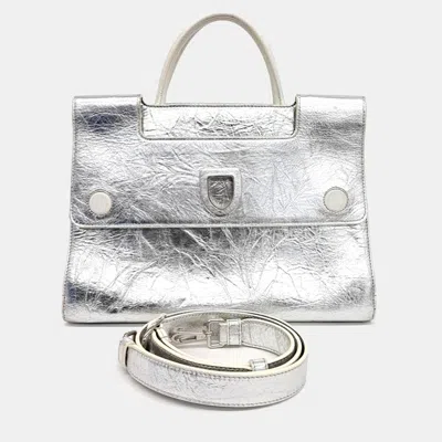 Pre-owned Dior Silver Leather Diolamar Tote And Shoulder Bag