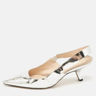 Pre-owned Dior Silver Leather Sweet-d Slingback Pumps Size 40.5