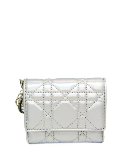 Pre-owned Dior Silver Leather Tri-fold Wallet (authentic Pre-loved)