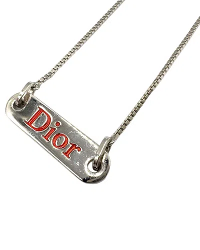 Dior Silver Logo Plate Necklace (authentic Pre-loved) In Metallic
