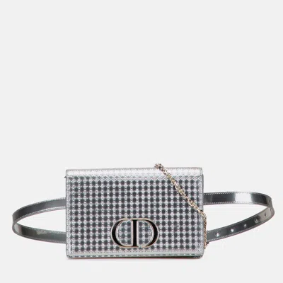 Pre-owned Dior Silver Metallic Patent Microcannage 2 In 1 30 Montaigne Pouch